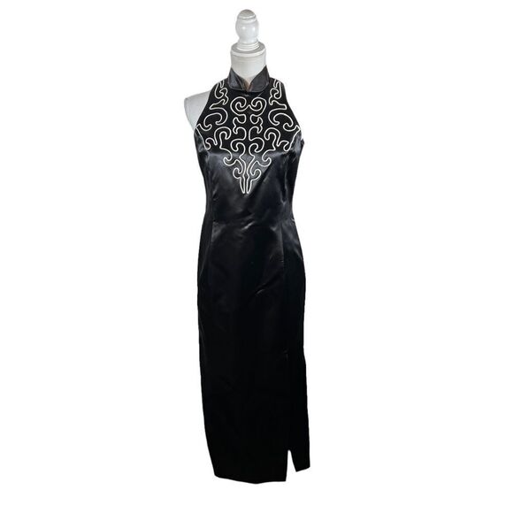 Vintage 90s Jessica McClintock x Gunne Sax Black Halter Pencil Dress - Picture 1 of 9
